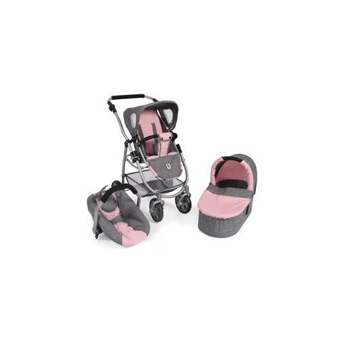 Kombi-Puppenwagen CHIC2000 "Emotion All In 3in1, Grau-Rosa" Puppenwagen bunt (grau/rosa) Kinder inkl. Babywanne, Babyschale und Sportwagenaufsatz