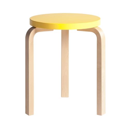 Artek - 60 Hocker, gelb lackiert / Birke natur