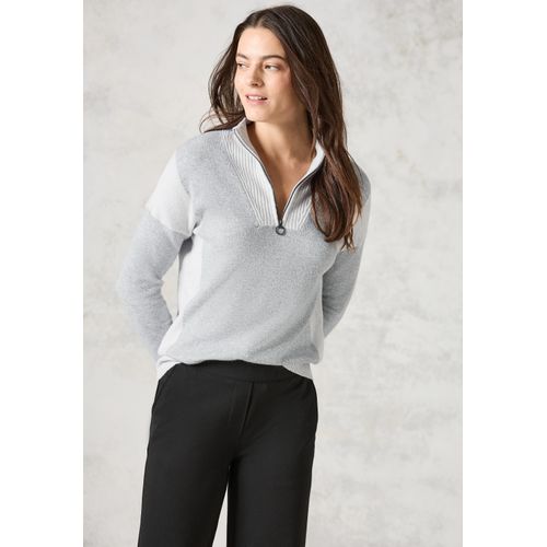 Stehkragenpullover CECIL, Damen, Gr. XXL (46), silber chalk grau melange, Web, 37% Baumwolle, 34% Polyacryl, 26% Polyester, 3% Elasthan, unifarben, casual, normal normal, hoch geschlossener Ausschnitt, Langarm Bündchen, Pullover, aus Baumwolle mit Stretchanteil