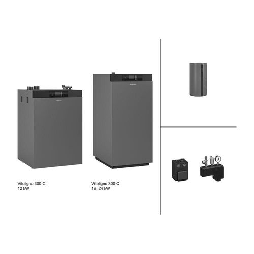 Viessmann Paket Vitoligno 300-C Pelletkessel, 12kW Saugsystem mit Vitocell 320-M, 750l Z025160