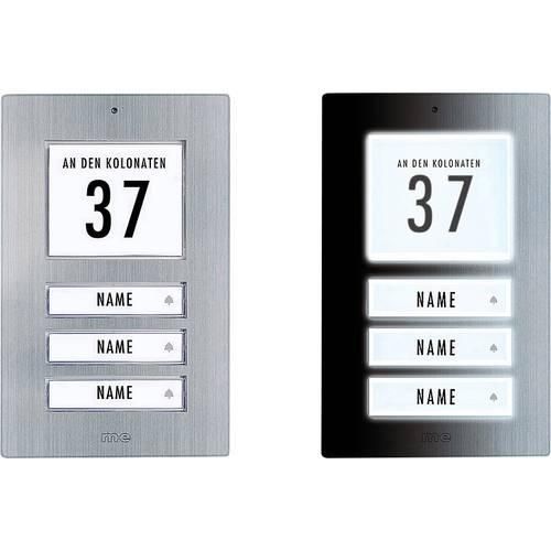 m-e modern-electronics 41067 Klingelplatte mit Adressfeld, mit Namensschild 3 Familienhaus Edelstahl 12 V/1 A