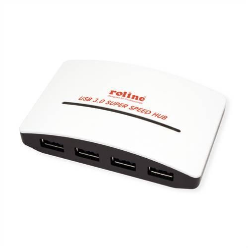 ROLINE USB 3.2 Gen 1 Hub Black and White, 4 Ports, mit Netzteil