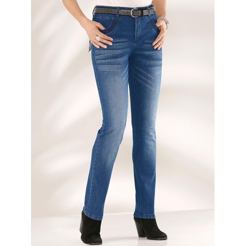 Röhrenjeans INSPIRATIONEN, Damen, Gr. 225, Extrakurzgrößen, blau (blau, stone, washed), 79% Baumwolle, 19% Polyester, 2% Elasthan, unifarben, lang, Jeans