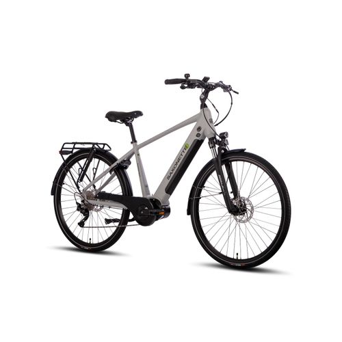 SAXONETTE Premium Sport E-Trekkingbike 10 Gang Scheibenbremse Federgabel Mittelmotor silber matt