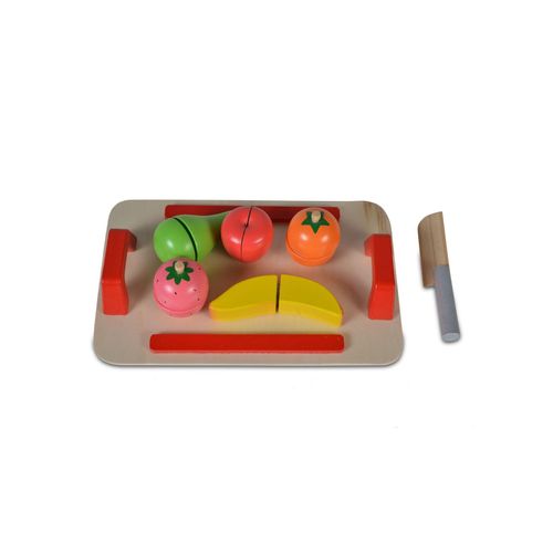 Moni Spielzeug Obst Set 4306 Holz Brett Messer Spielzeugfrüchte Selbstverschluss bunt