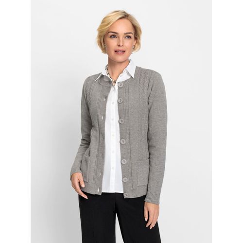 Strickjacke CLASSIC, Damen, Gr. 44, grau (steingrau, meliert), 50% Modal, 30% Polyester, 20% Polyamid, unifarben, Langarm, Strickjacken