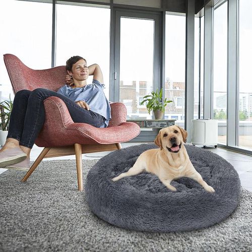 Hundebett Hundebetten animals Weiches Katzenbett Schlafplatz Hundekissen Plüsch dunkelgrau 60cm - Vingo