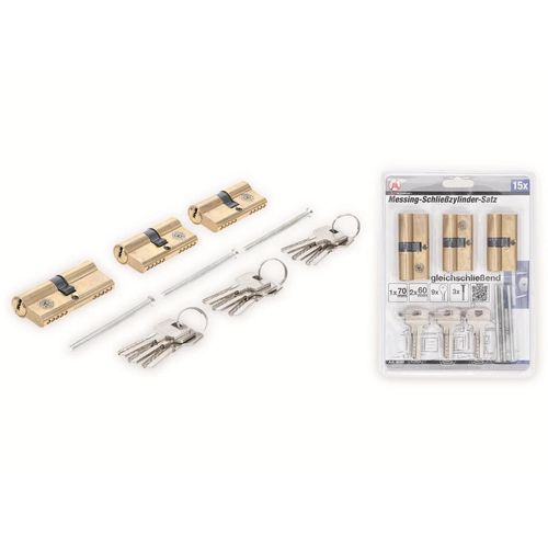 BGS TECHNIC DIY Messing-Schließzylinder-Satz, gleichschließend, 15-tlg.