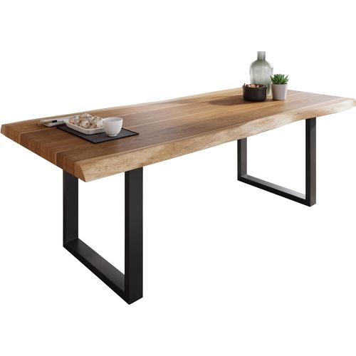 Esstisch Baumkante massiv Akazie Natur 200 x 100 U-Gestell schwarz ATLAS