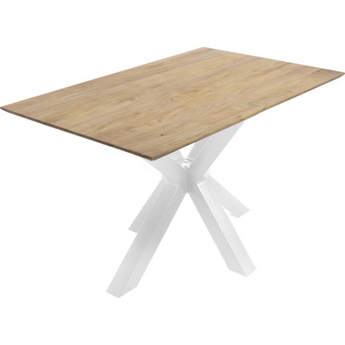 Esstisch 120x80cm Akazie massiv eichenfarben schweizer Kante Spider-Gestell weiß DEAN