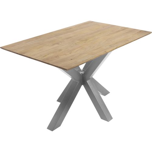 Esstisch 120x80cm Akazie massiv eichenfarben schweizer Kante Spider-Gestell silber DEAN