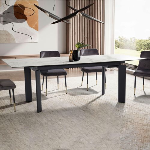 FineBuy Ausziehbarer Design Esstisch 180 - 240 cm Glas Keramik Keramiktisch Esszimmertisch