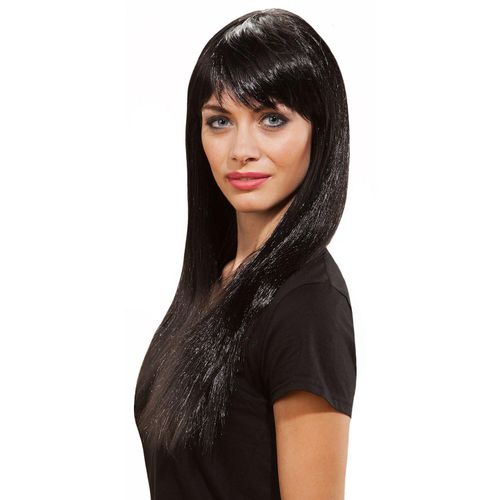 Langhaarperücke mit Pony, schwarz