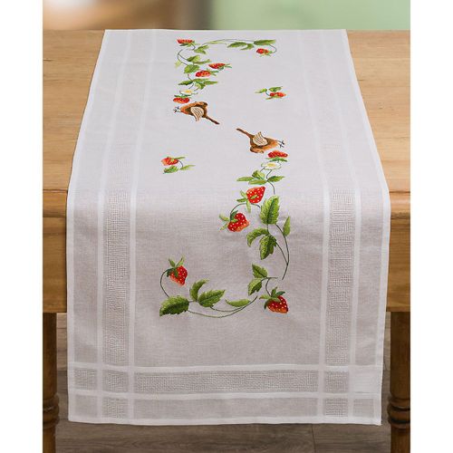 Stickläufer "Erdbeeren & Rotkehlchen"
