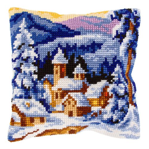 Kreuzstichkissen "Winterdorf Berge" Image
