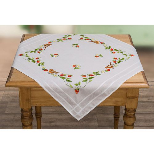 Stickmitteldecke "Erdbeeren & Rotkehlchen" Image