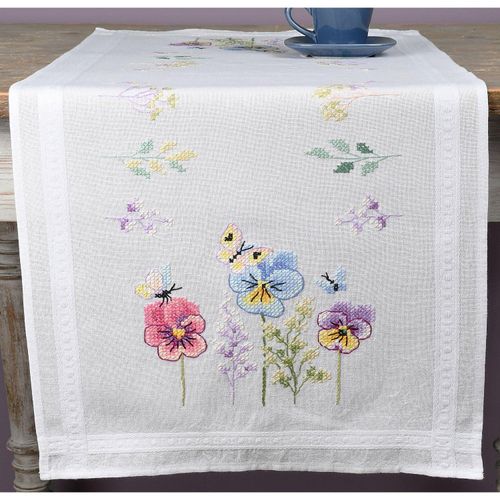 Stickläufer "Stiefmütterchen & Schmetterling"