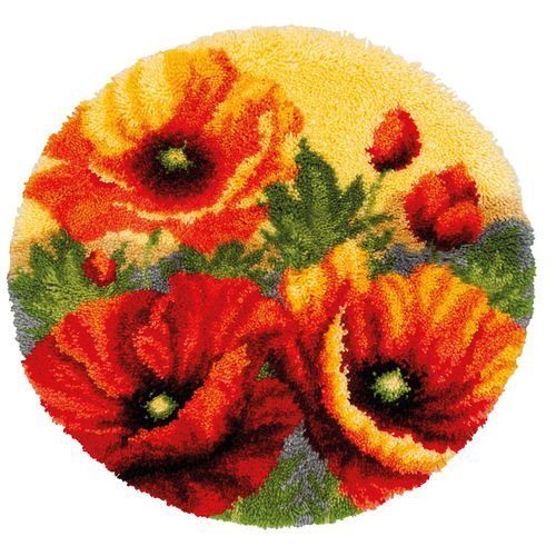 Knüpf-Formteppich "Mohnblumen", Ø 67,5 cm