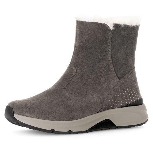 Winterboots GABOR ROLLINGSOFT, Damen, Gr. 39, grau, Veloursleder, sportlich, Schuhe, Keilabsatz, Stiefelette mit der typischen rollingsoft-Laufsohle