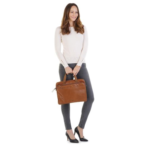 Aktentasche SANSIBAR Gr. B/H/T: 35cm x 28cm x 7cm onesize, braun (cognac) Damen Taschen echt Leder