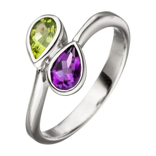 Silberring JOBO Gr. 56, silber (silber 925), Fingerringe, Damen, 56, Silber 925 (Sterlingsilber), 925 Silber mit Amethyst und Peridot