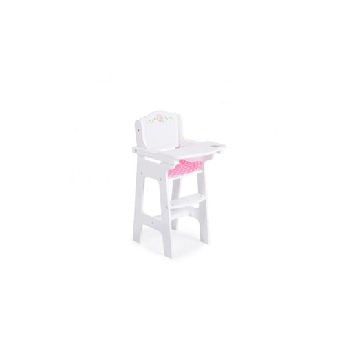 Moni Puppenhochstuhl B012 Holz, Polster, 46 cm hoch, Fußstütze, Tisch klappbar weiß