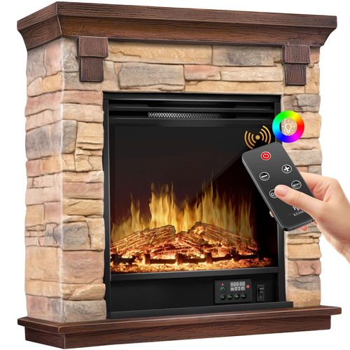 KESSER® Elektrokamin Standkamin - Kamin elektrisch mit LED 3D-Flammeneffekt, Mit Heizung Heizfunktion, Elektro Kamin mit 1800W Leistung, Wochentimer, Thermostat, Fernbedienung, dimmbar