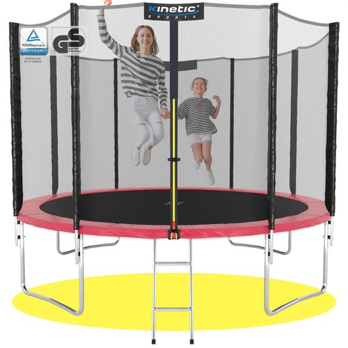 KINETIC SPORTS Trampolin Outdoor SALTO Ø 183/244/305/366/400/430/490 cm - Kindertrampolin Set mit Leiter, Netz, Randpolster, USA Sprungtuch - Gartentrampolin, bis zu 160kg Pink Ø 250 cm Ø 250 cm, Pink