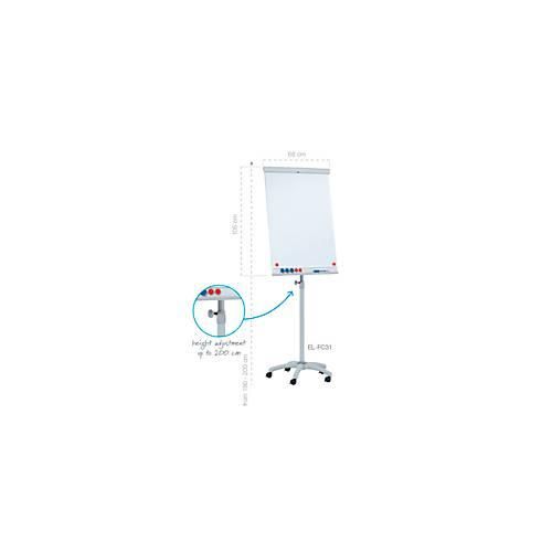 Mobiles Flipchart Franken X-tra!Line, höhenverstellbar, Schnellwechselhalterung, Ablageschale, magnethaftende Tafel mit B 680 x H 1050 mm, 5 Laufrollen