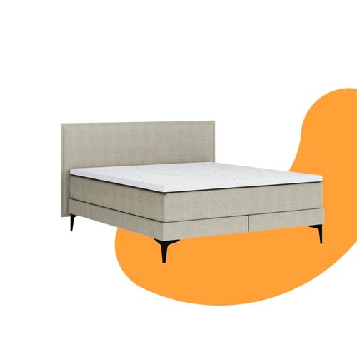 Emma Signature Boxspring Bed 140x200 - Beige - Effen Hoofdbord - Beukenhout Pootjes