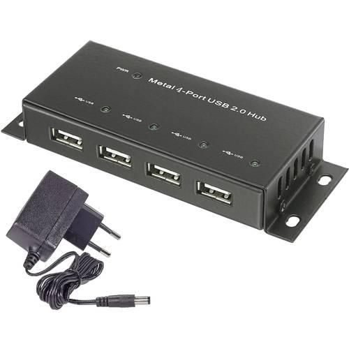 Renkforce RF-4830984 4 Port USB 2.0-Hub Metallgehäuse, zur Wandmontage Schwarz