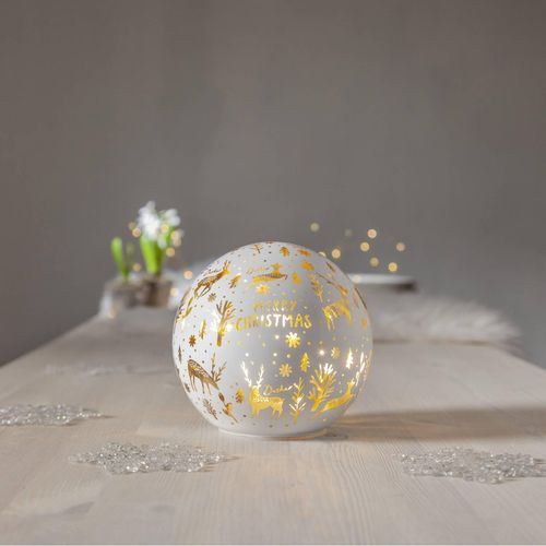 LED-Kugellampe Merry X-Mas Ø 15 cm weiß Glas Batteriebetrieb