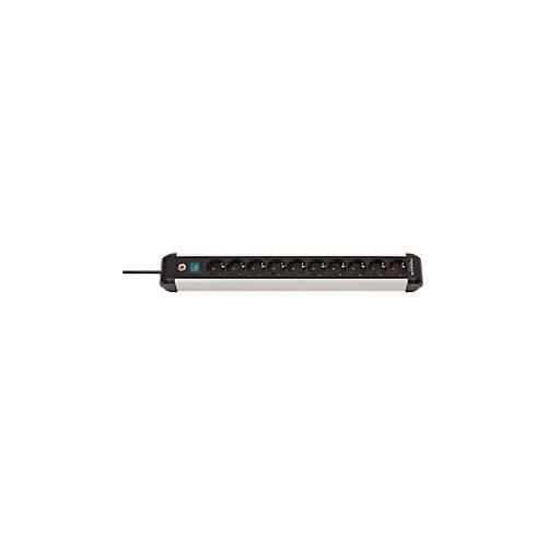 Brennenstuhl Premium-Alu-Line Steckdosenleiste, 10-fach, Aluminium, 3m Kabel, beleuchteter Sicherheitsschalter, 45°-Anordnung, schwarz/silber