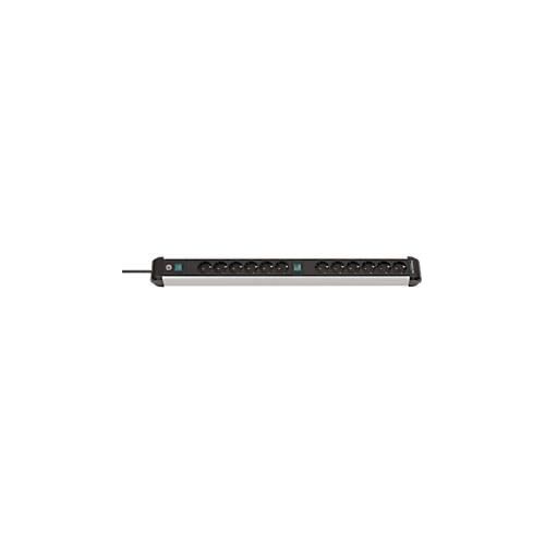 Brennenstuhl Premium-Alu-Line Steckdosenleiste, 12-fach, Aluminium, 3m Kabel, beleuchteter Sicherheitsschalter, 45°-Anordnung, schwarz/silber