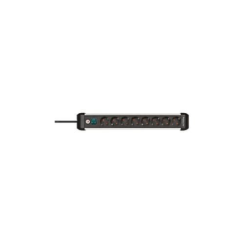 Brennenstuhl Premium-Alu-Line Steckdosenleiste, 8-fach, Aluminium, 3m Kabel, beleuchteter Sicherheitsschalter, 45°-Anordnung, schwarz/silber