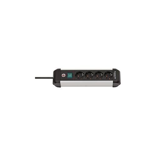 Brennenstuhl Premium-Alu-Line Steckdosenleiste, 4-fach, Aluminium, 1,8m Kabel, beleuchteter Sicherheitsschalter, 45°-Anordnung, schwarz/silber
