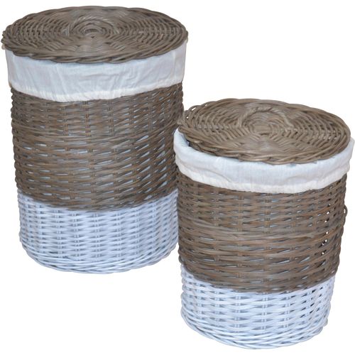 Wäschekorb HOME AFFAIRE, beige (natur, weiß), B:46cm H:60cm T:46cm Ø:46cm, Geflecht Rattan, Wäschesammler, aus Rattan, Höhe ca. 60 cm