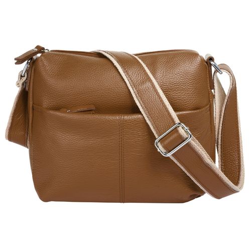 Umhängetasche SAMANTHA LOOK, Damen, Gr. B/H/T: 26cm x 24cm x 5cm onesize, braun (cognac), Leder, unifarben, Taschen, echt Leder, Made in Italy