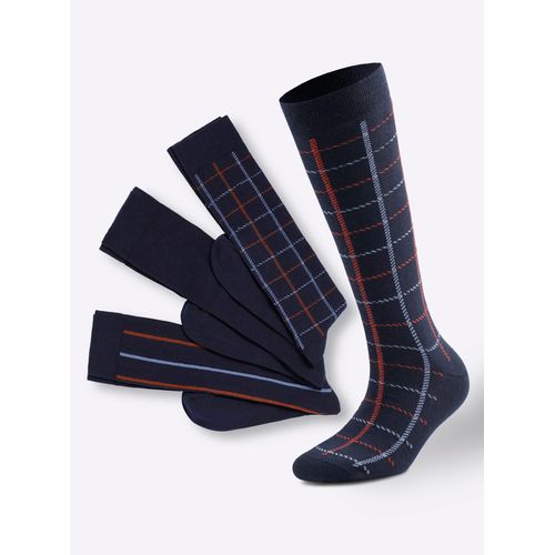 Socken WÄSCHEPUR Gr. 2/43, blau (marine, gestreift, marine, kariert, marine) Herren Socken