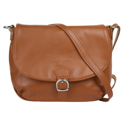 Umhängetasche SAMANTHA LOOK, Damen, Gr. B/H/T: 24cm x 16cm x 5cm onesize, braun (cognac), Leder, beschichtet, Taschen, echt Leder, Made in Italy