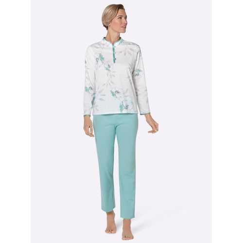 Schlafanzug WÄSCHEPUR, Damen, Gr. 36/38, bunt (ecru, mint), 100% Baumwolle, Langarm, Homewear-Sets