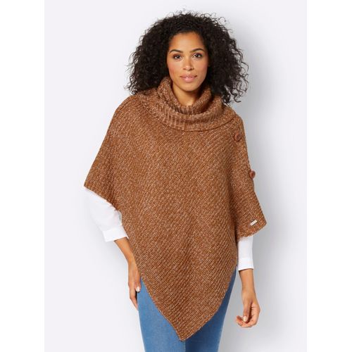 Poncho CASUAL LOOKS, Damen, Gr. 2, braun (cognac, ecru, meliert), 100% Polyacryl, meliert, ohne Ärmel, Jacken