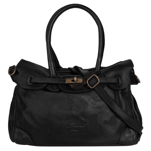 Shopper SAMANTHA LOOK Gr. B/H/T: 35cm x 25cm x 16cm onesize, schwarz Damen Taschen echt Leder, Made in Italy