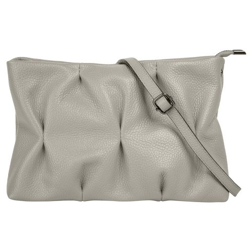 Umhängetasche CLUTY, Damen, Gr. B/H/T: 24cm x 20cm x 5cm onesize, grau, Leder, unifarben, leicht glänzend, Taschen, echt Leder, Made in Italy