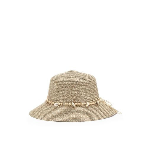 Strohhut LASCANA beige Damen Hüte Sommerhut mit Band Ziermuscheln, Strohhut