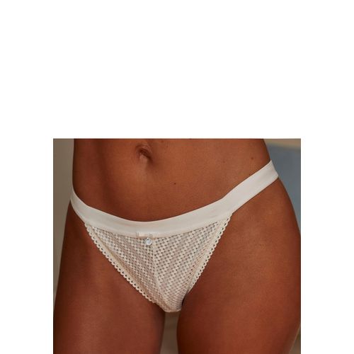 Tanga LASCANA Gr. 48/50, beige (creme), Damen, Microtouch, Obermaterial: 90% Polyamid, 10% Elasthan, Unterhosen, mit breitem, elastischen Bund und Spitze