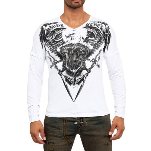 Langarmshirt KINGZ Gr. S, silberfarben (weiß-silberfarben) Herren Shirts in Body-Fit mit Adler-Motiv