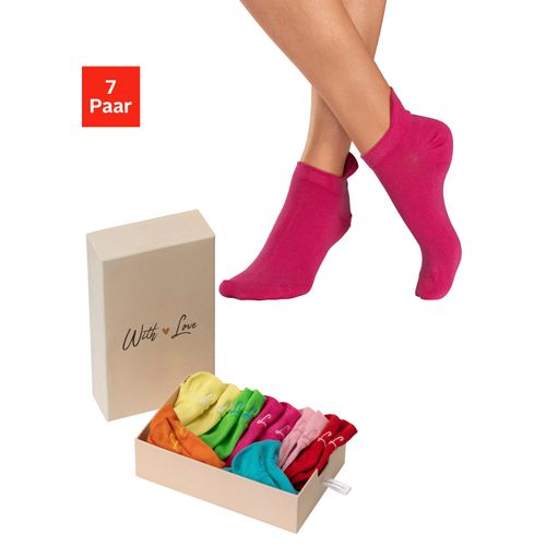 Sneakersocken LASCANA Gr. 39-42, bunt (1x rot, 1x pink, rosa, türkis, apfelgrün, orange, gelb) Damen Socken mit kleiner Stickerei