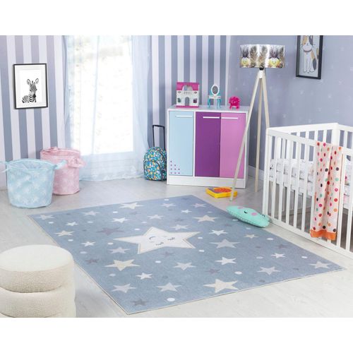 Kinderteppich SURYA "BEED" Teppiche Gr. B: 160cm, 6mm, L: 213cm, blau (himmelblau) Kinder Kids, Sterne