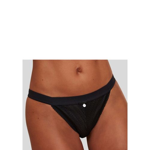 Tanga LASCANA Gr. 48/50, schwarz, Damen, Microtouch, Obermaterial: 90% Polyamid, 10% Elasthan, Unterhosen, mit breitem, elastischen Bund und Spitze